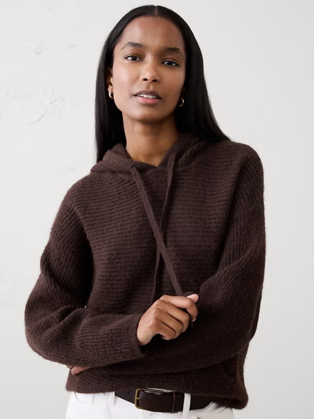 NWOT Banana Republic Brushed Cozy Sweater Hoodie - Dark Oak, Size Small